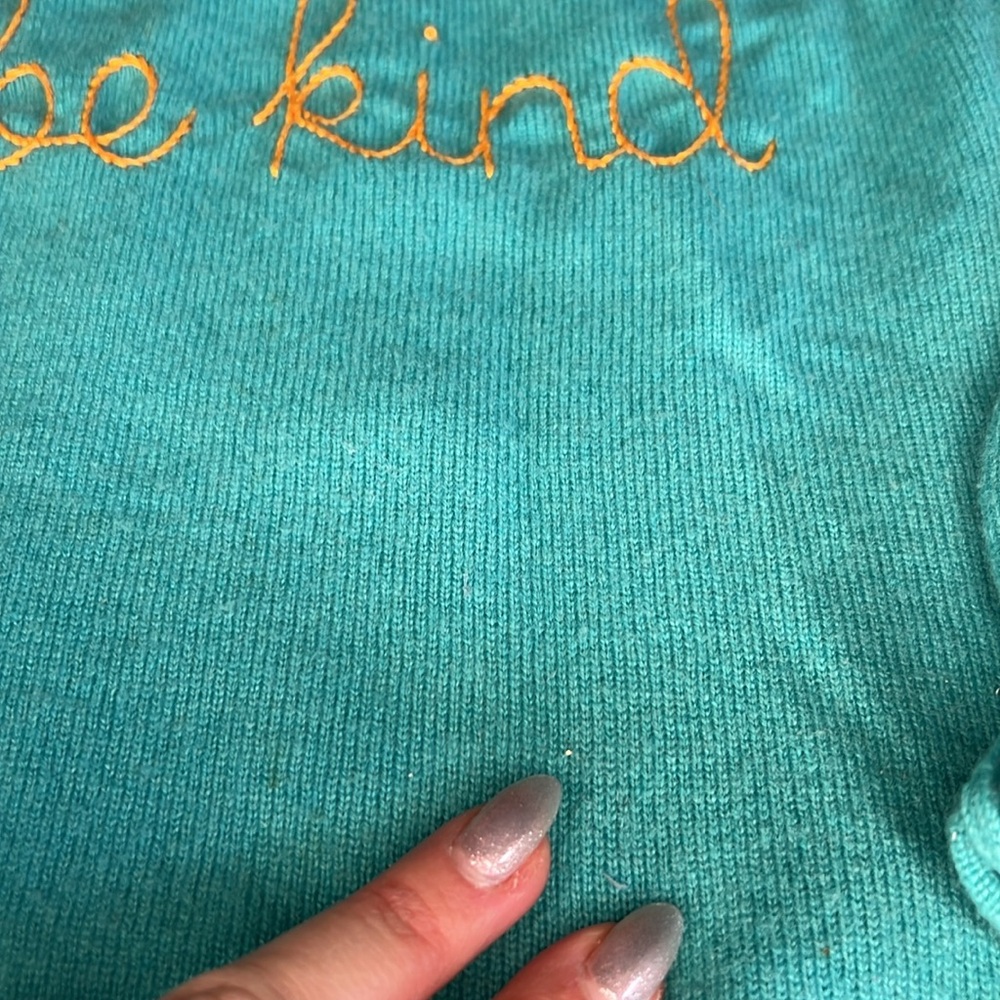 Lingua Franca girls sweater cashmere embroidered It’s Cool to be Kind turquoise - Picture 5 of 7